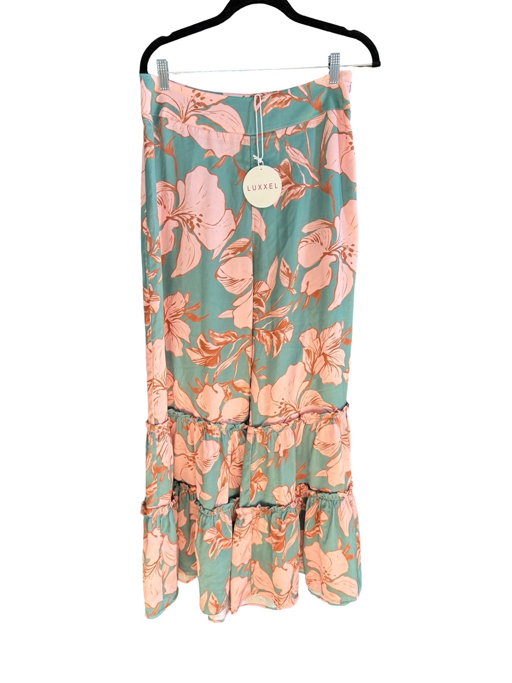 LUXXEL Palazzo Pants Tiered Wide Leg side zip floral Resortcore L NWT